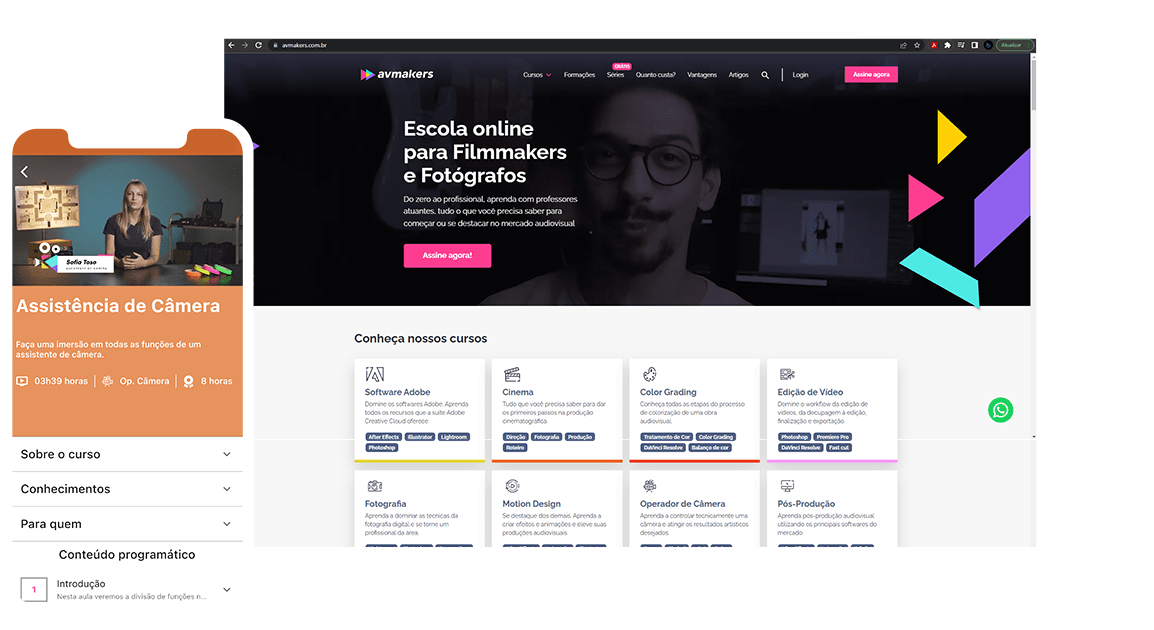 Imagem mostrando a interface tanto do site da plataforma, quanto do aplicativo